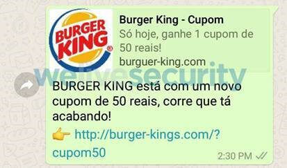 ESET: мошенники распространяют в WhatsApp «купоны Burger King»
