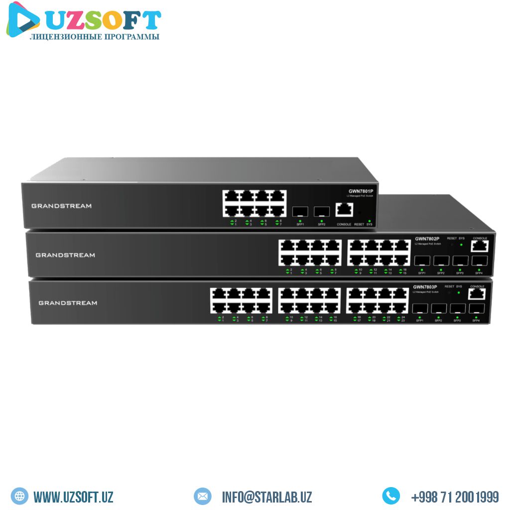 Grandstream GWN7801P, корпоративный управляемый сетевой коммутатор уровня 2+, 8 портов Gigabit Ethernet, PoE/PoE+ (120 Вт), 2-SFP, настольный, настенный.